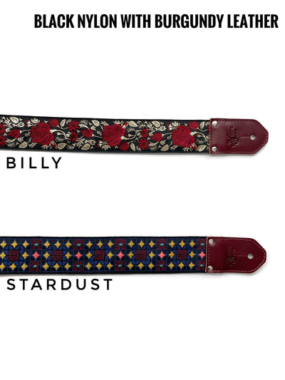 Guitar Straps - Nylon with Burgundy Leather