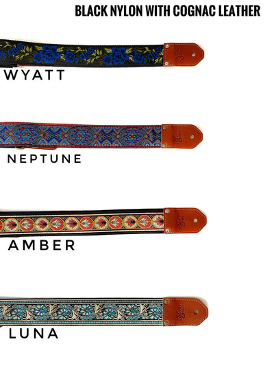 Guitar Straps - Nylon with Cognac Leather
