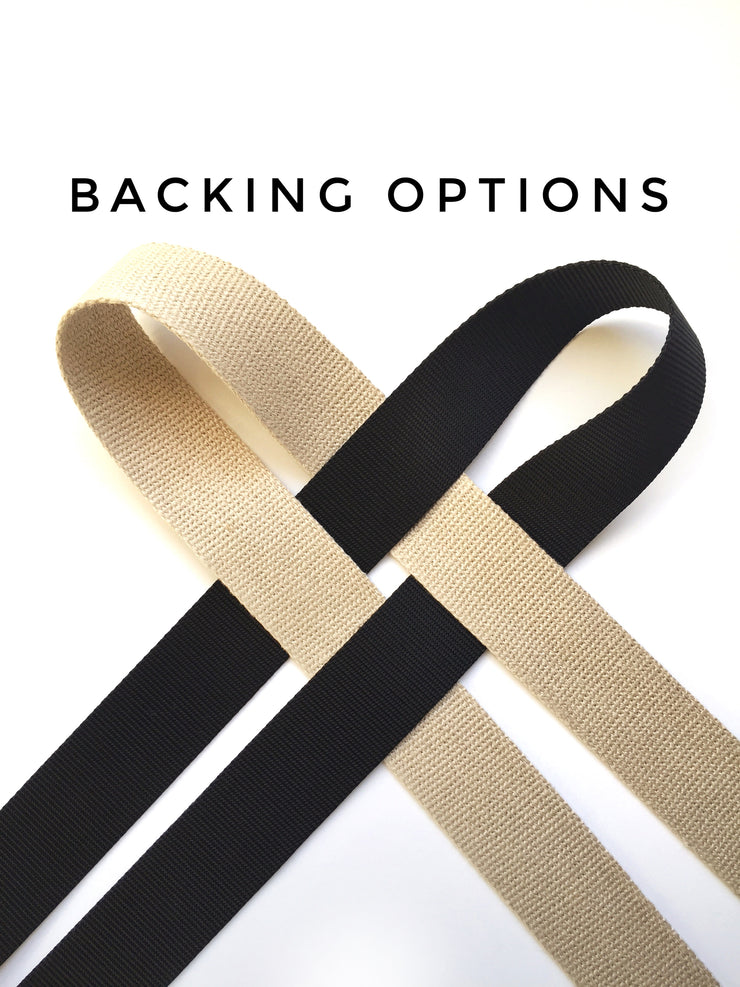 Black and beige backing options for vintage style guitar strap by Native Sons Goods