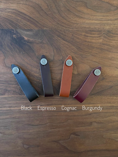 Native Sons Goods guitar headstock adapter leather straps in black espresso cognac and burgundy colors